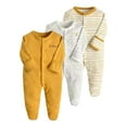 thumbnail image 1 of Baby Boy Girl 3 Pack Solid Button Down Romper Long Sleeve One-Piece Spring Jumpsuits Clothes Sets,Yellow,0-3 Months, 1 of 2