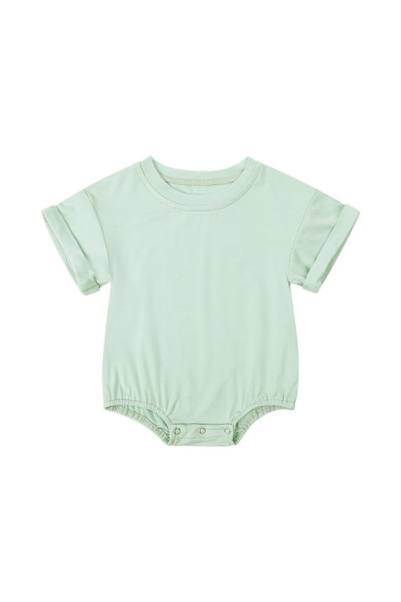 Baby Boy Girl Bubble Romper Solid Color Bodysuit T-Shirt Outfits Short Sleeve Cotton T-Shirt