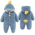 thumbnail image 1 of Baby Boy Girl Button Fleece Hooded Jumpsuit Cute Cartoon Animal Fuzzy Sherpa Long Sleeve Warm Romper Footies Winter Outfit Blue 9-12 Months, 1 of 6