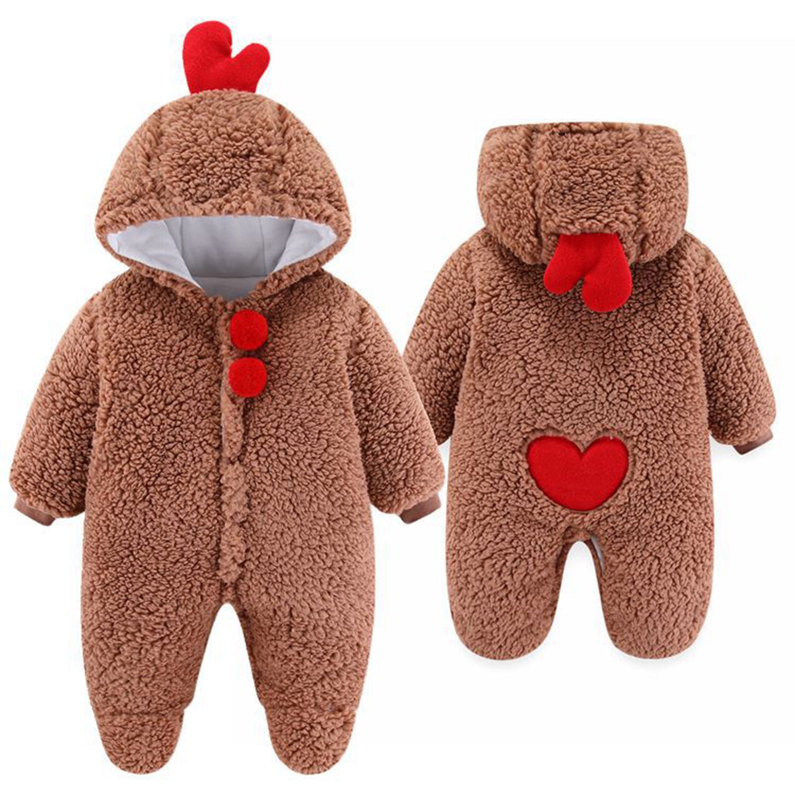 Red Teddy Winter Baby Romper – Warm Fleece Full Sleeves Jumpsuit