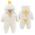 thumbnail image 1 of Baby Boy Girl Button Fleece Hooded Jumpsuit Cute Cartoon Animal Fuzzy Sherpa Long Sleeve Warm Romper Footies Winter Outfit White 0-3 Months, 1 of 5