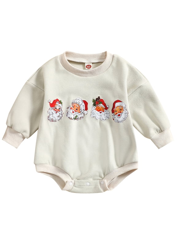 Baby Boy Girl Christmas Clothes Infant Santa Claus Sweatshirt Bubble Romper Long Sleeve Bodysuit Fall Winter Outfits