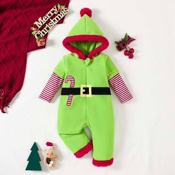 Baby Boy Girl Christmas Outfit, Esho My First Christmas Romper + Striped Pants with Hat & Headband, Infant Xmas Clothes Gift 0-18 Months