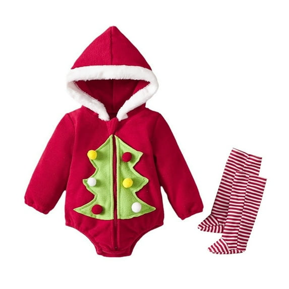 Baby Boy Girl Christmas Outfit, Esho My First Christmas Romper + Striped Pants with Hat & Headband, Infant Xmas Clothes Gift 0-18 Months