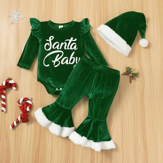 Baby Boy Girl Christmas Outfit, Esho My First Christmas Romper + Striped Pants with Hat, Infant Xmas Clothes Gift 0-18 Months