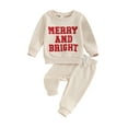 thumbnail image 1 of Baby Boy Girl Christmas Outfits Santa Long Sleeve Waffle Sweatshirt Pants Set Toddler Fall Winter Clothes 0-3T, 1 of 8