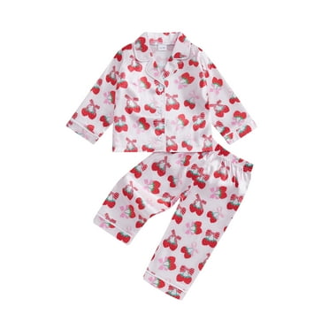 Baby Boy Girl Christmas Silk Pajamas Set Floral/Chicken/Strawberry Print Button Long Sleeve Shirts Tops Pants Satin Pj Sets