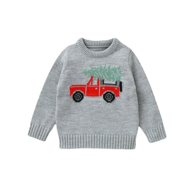 Baby Boy Girl Christmas Sweaters Long Sleeve Round Neck Red Truck Print