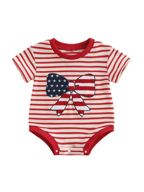 Baby Boy Girl Clothes 4th of July Outfit Infant Short Sleeve USA Bubble Romper Bodysuit Newborn Fourth of July Clothes 0 3 6 12 18 Months