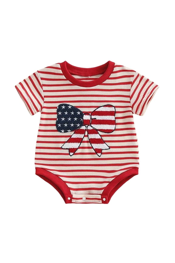 Baby Boy Girl Clothes 4th of July Outfit Infant Short Sleeve USA Bubble Romper Bodysuit Newborn Fourth of July Clothes 0 3 6 12 18 Months