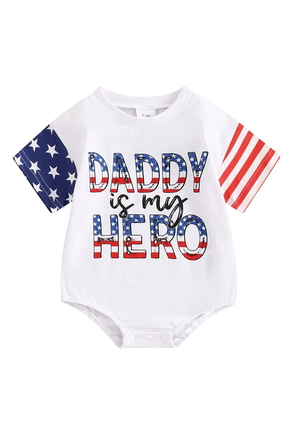 Baby Boy Girl Clothes 4th of July Outfit Newborn 0 3 6 12 18 Months USA Short Sleeve Bubble Romper Jumpsuit Fourth of July