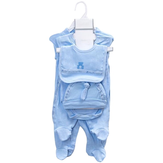 Baby Boy Girl Clothes 6PCS Layette Set 0-3 Months Outfits for Baby Boys Girls Tops+Hat+Pants+Bib+Romper,Light Blue