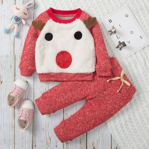 Baby Boy Girl Clothes Cute Christmas Deer Costumes 6-24M Pullover Sweater and Jogger Pant Set 2 Piece Outfits (9-12M, Red)