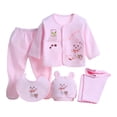 thumbnail image 1 of Baby Boy Girl Clothing Set Soft Cotton 5-Piece Long Sleeve Button Shirt Pants Rompers Hats Bibs Clothes Outfits Pink 0-3 Months, 1 of 7