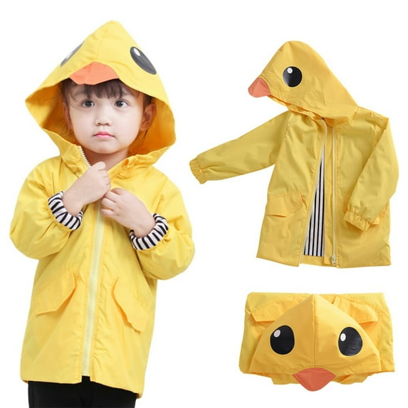 Baby Boy Girl Duck Raincoat Kid Cartoon Hoodie Zipper Rain Jacket Outfits for 24 Months