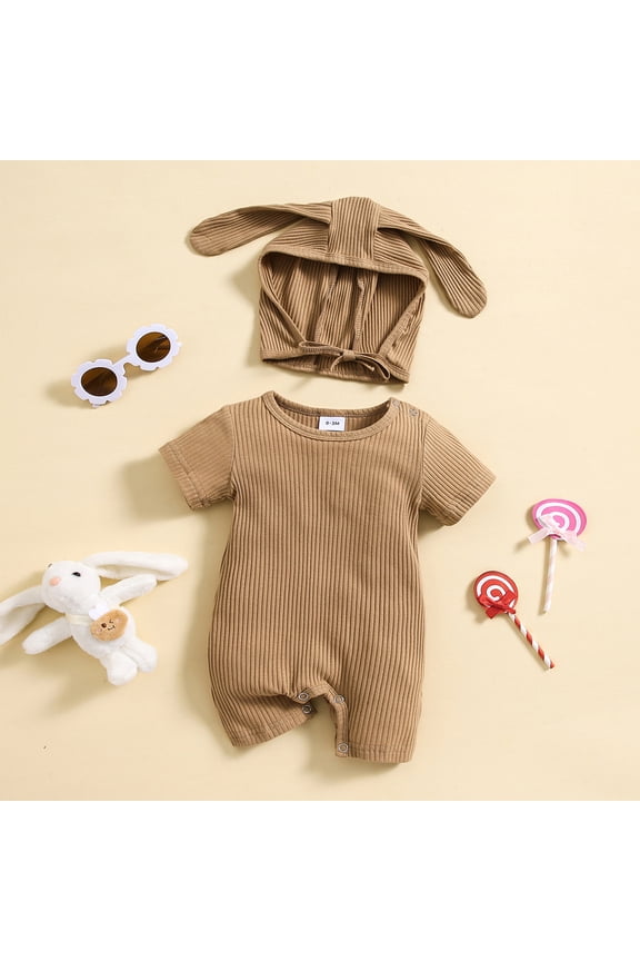 Baby Boy Girl Easter Clothes Outfit Bunny Romper Cotton Cute Bunny Jumpsuit with Rabbit Hat Cap Mathing Clothes for and 6-9 Months