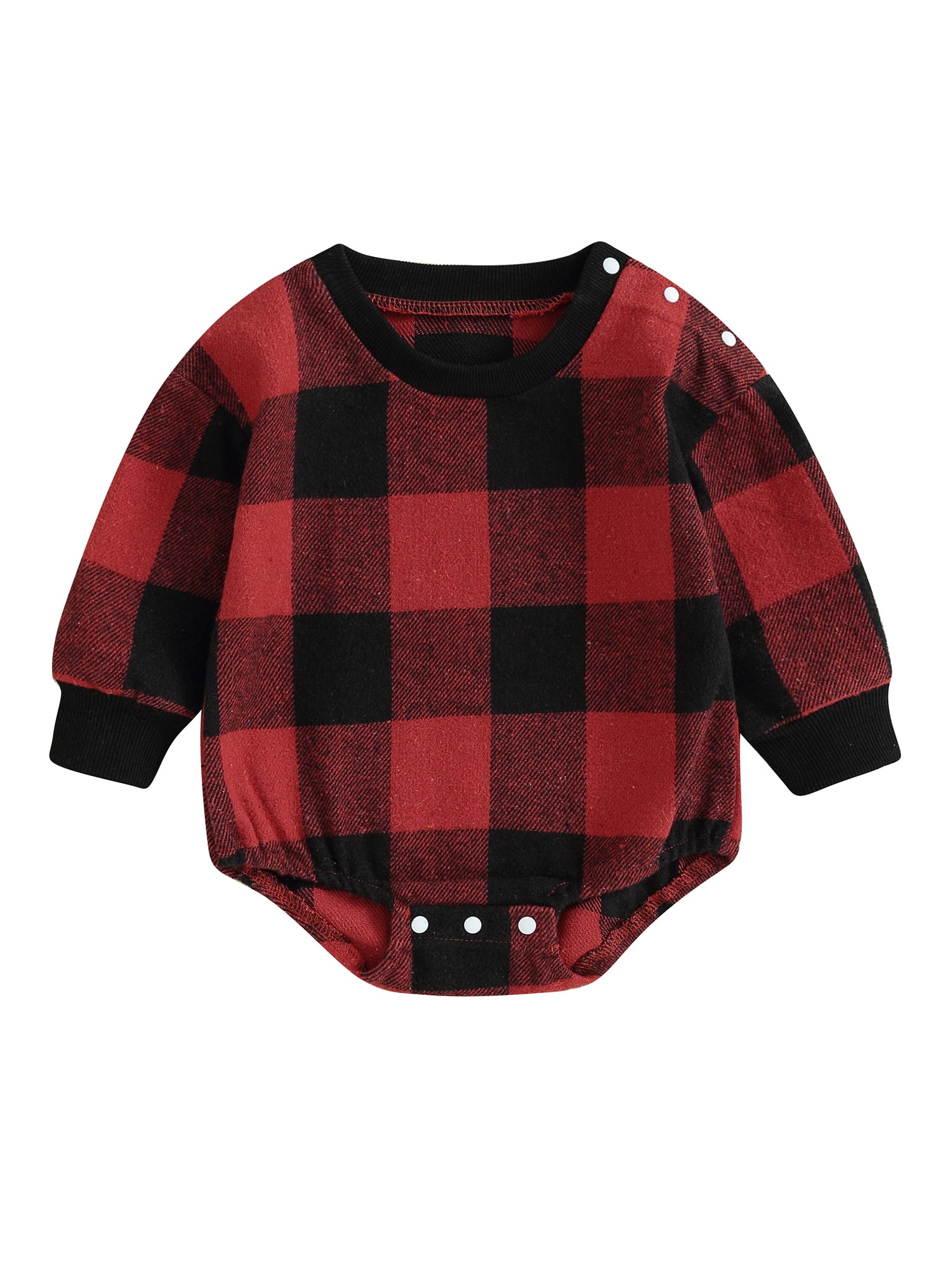 Baby Boy Girl Flannel Plaid Romper Sweatshirt Onesie Oversized Long