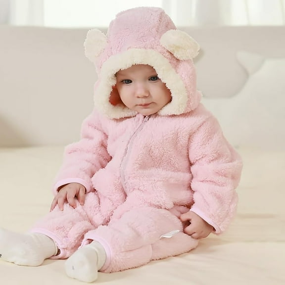 Baby Boy Girl Fleece Jumpsuit Long Sleeve Zip Up Cosplay Cartoon Romper One-Piece Sleepwear Winter Clothes for Dress Up Party 0-3 Months