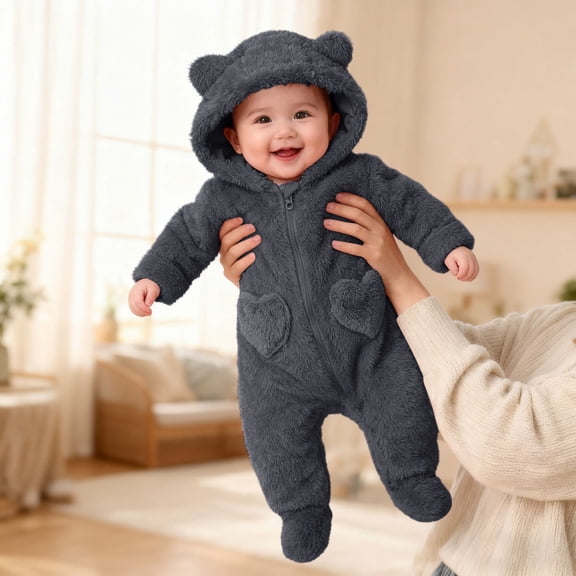 Baby Boy Girl Fleece Jumpsuit Long Sleeve Zipper Baby Cartoon Animal Romper Winter Sleepwear Baby Outerwear for Dress Up Party 9-12 Months