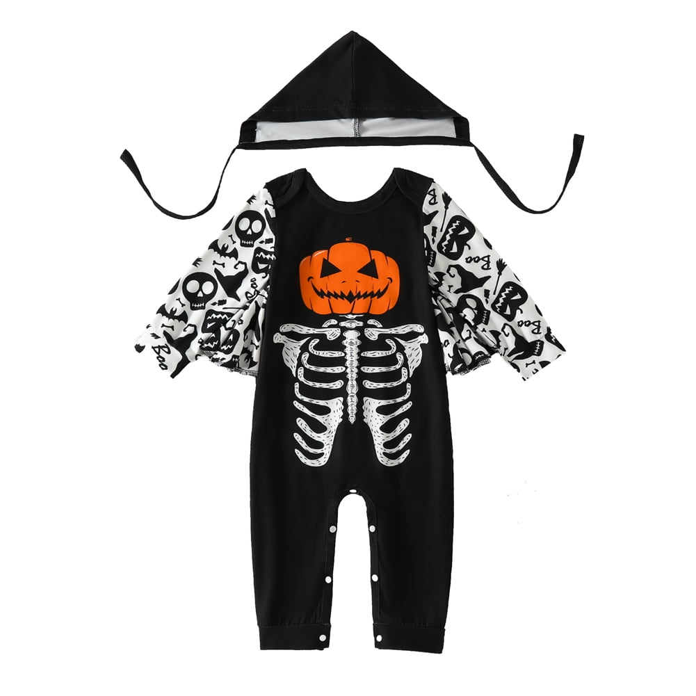 Baby Boy Girl Halloween Costume Newborn Skeleton Outfit Skull Hoodie