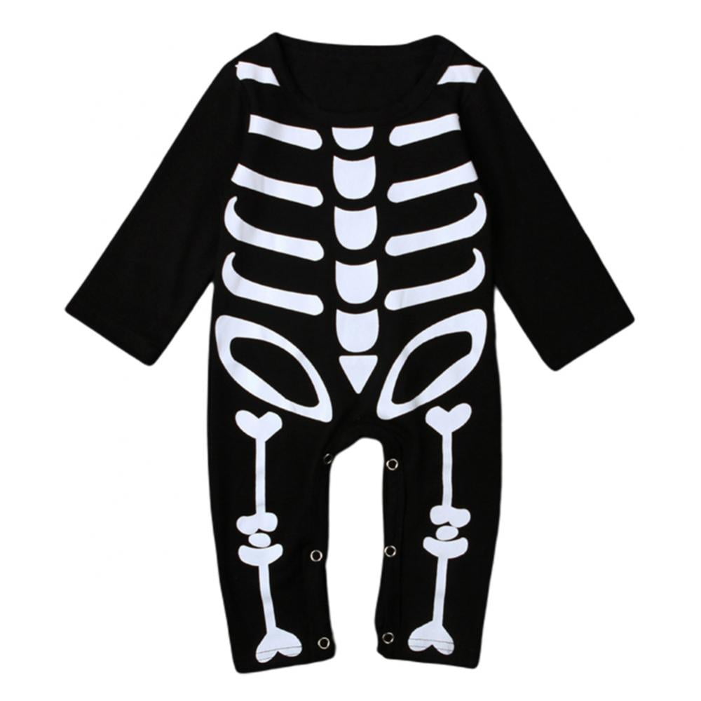 Baby Boy Girl Halloween Costume Newborn Skeleton Outfit Skull Print