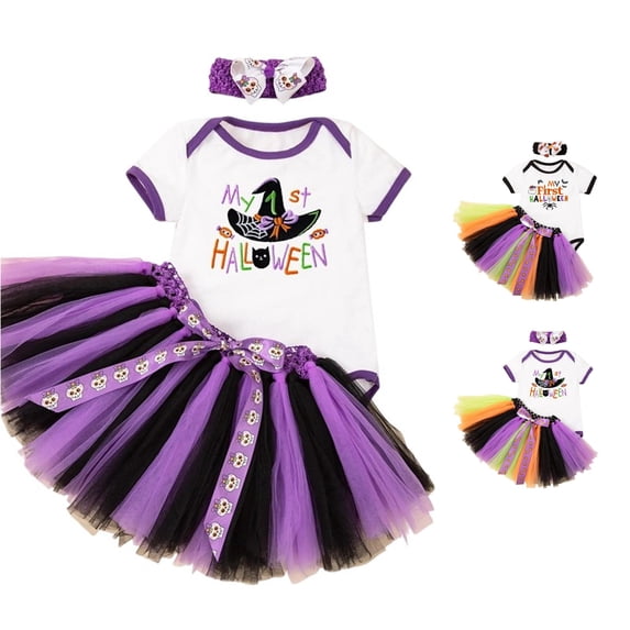 Baby Boy Girl Halloween Costume Short Sleeve Romper Tulle Skirt with Headband Set Infant Boy Girl Clothes