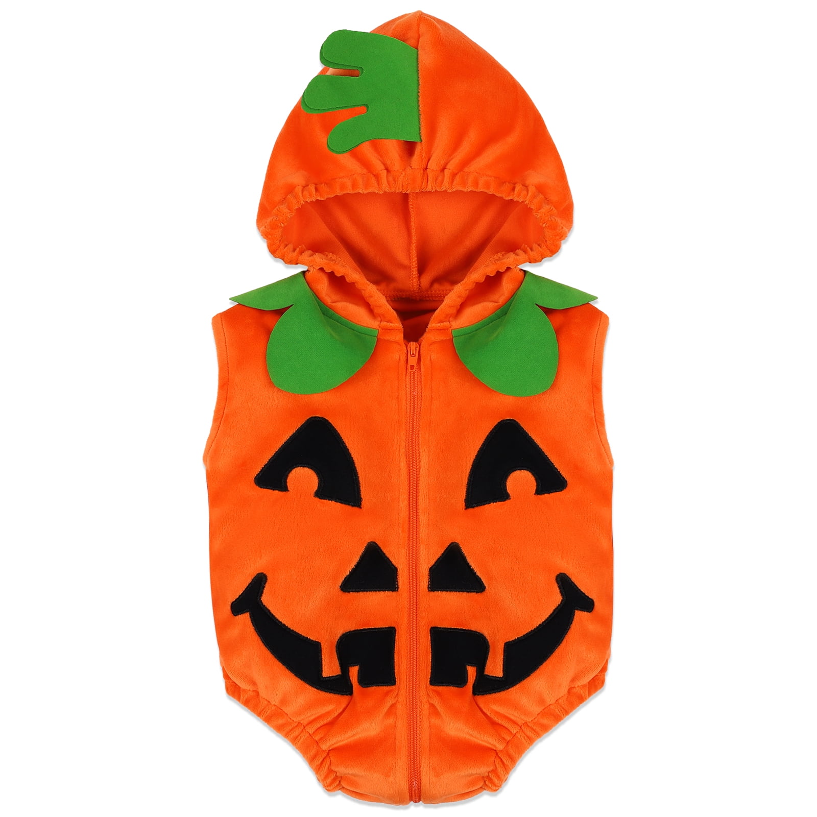 Baby Boy Girl Halloween Costumes Newborn Sleeveless Hooded Pumpkin Romper Jumpsuit