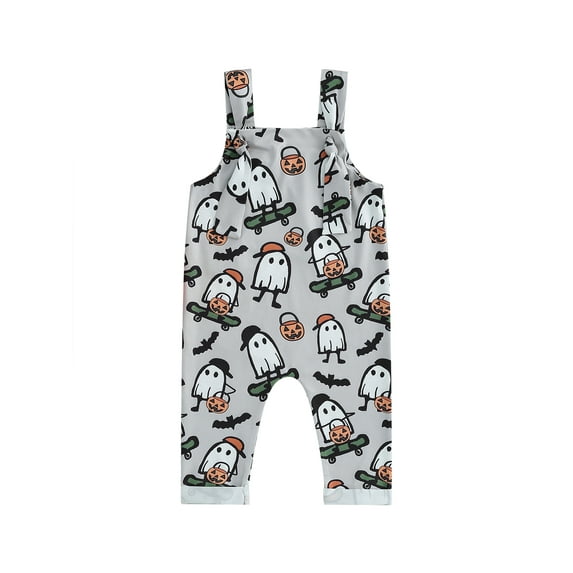 Baby Boy Girl Halloween Outfit Ghost Pumpkin Suspender Pants Bib Overalls Sleeveless Romper Jumpsuit Infant Fall Clothes