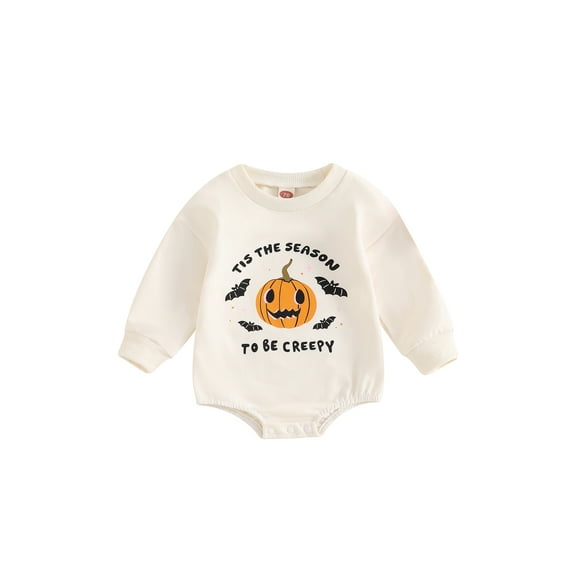 Baby Boy Girl Halloween Outfits Funny Letter Long Sleeve Sweatshirt Romper Newborn One Piece Bodysuit Fall Winter Clothes