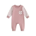 thumbnail image 1 of Baby Boy Girl Jumpsuits Long Sleeve Checkerboard Print Pocket Rompers, 1 of 8
