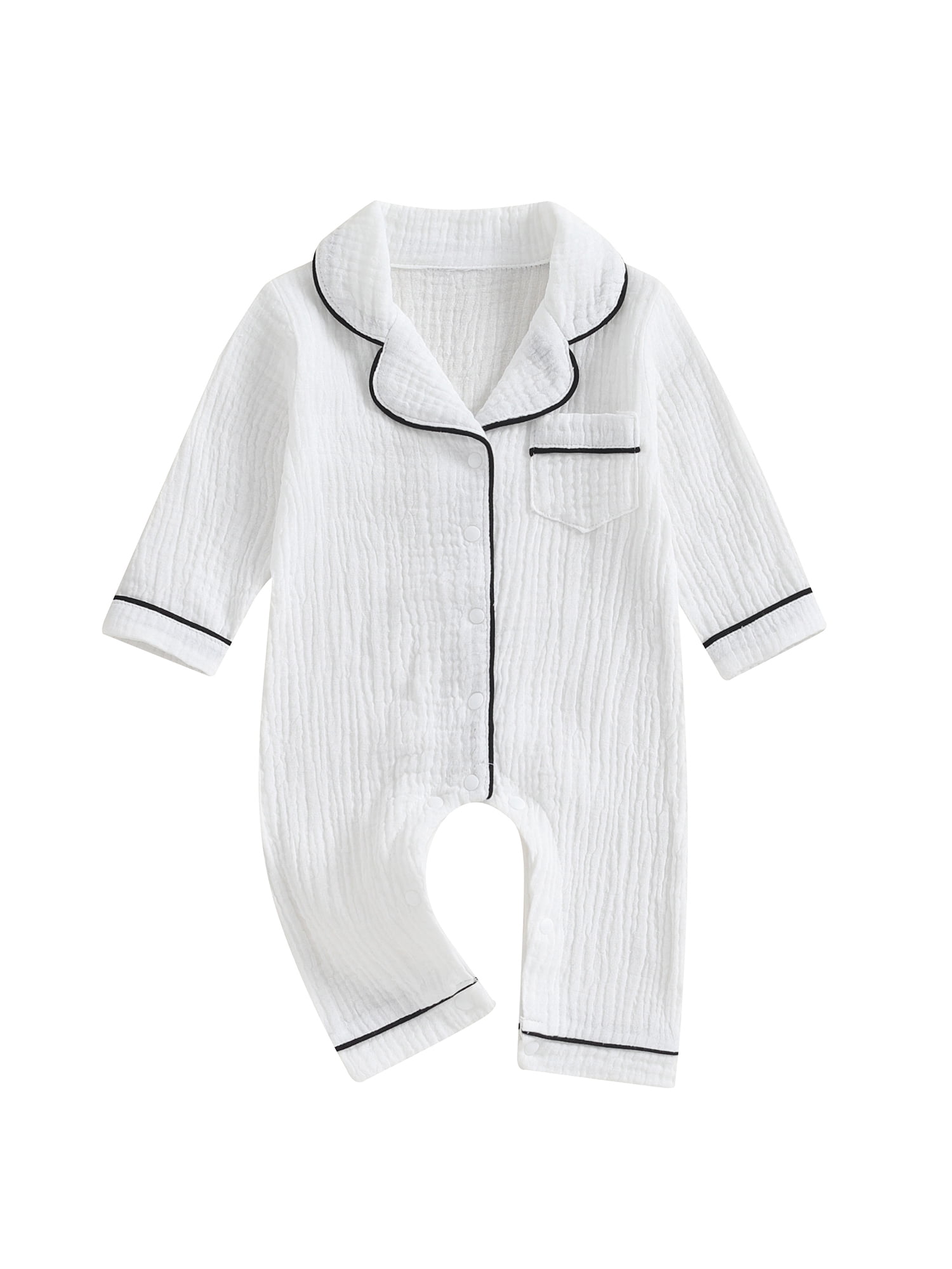 Baby Boy Girl Jumpsuits Long Sleeve Lapel Collar Button Down Romper