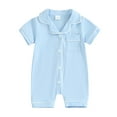 thumbnail image 1 of Baby Boy Girl One Piece Pajamas Romper Turn-Down Collar Short Sleeve Sleepwear Jumpsuit Infant Buttons Pocket Bodysuits, 1 of 7