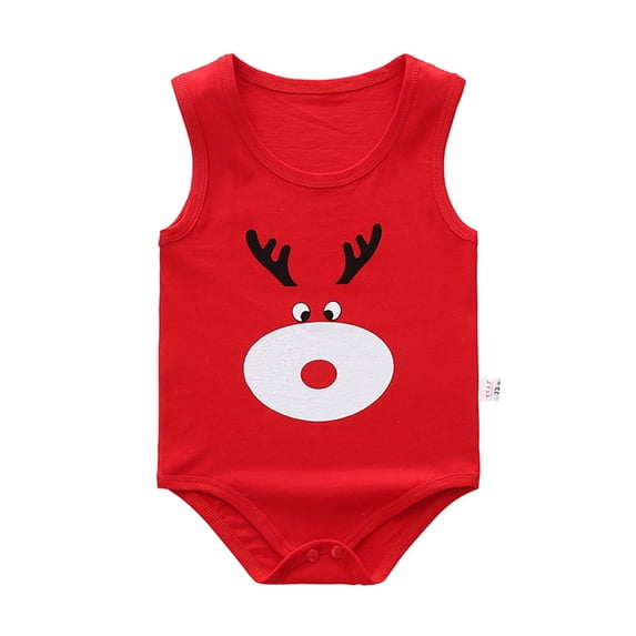 Baby Boy Girl One-Piece Rompers Funny Cartoons Print Sleeveless Cotton Newborn One Piece Vests Button Down 0-24M Infant Jumpsuit On Clearance