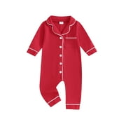 JKERTHER Baby Boy Girl Onesie Christmas Pajamas Turn-Down Collar Buttons Long Sleeve Infant Holiday Pjs Sleepwear