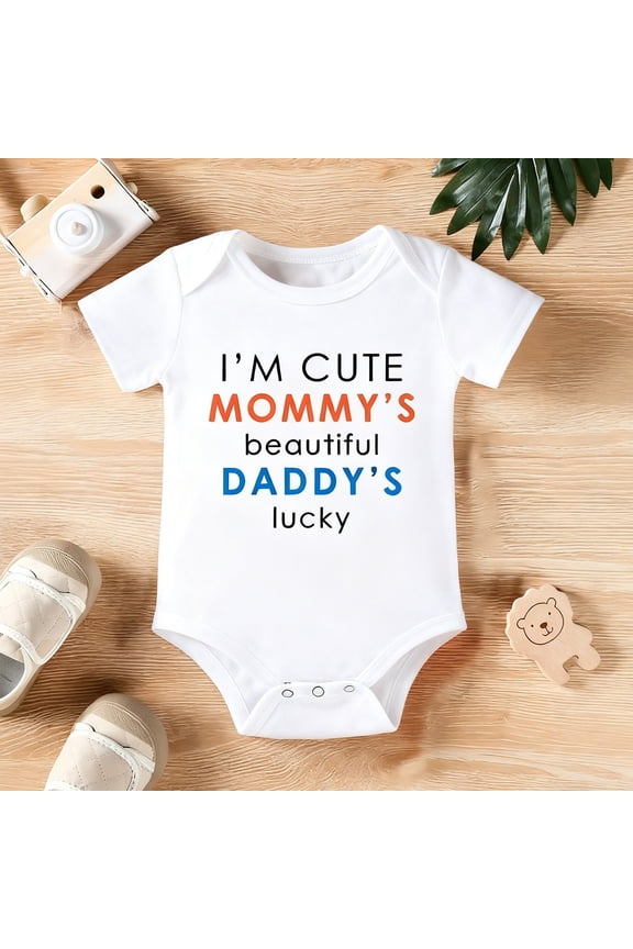 Baby Boy & Girl Outfit | "I'm Cute Mommy's Beautiful" Onesie | Unisex Newborn Clothes for Baby Shower Gift | 100% Cotton Soft Bodysuit | Daddy's Luckiest Pregnancy Announcement Idea