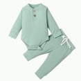thumbnail image 1 of Baby Boy Girl Outfits Spring Fall Solid Color Long Sleeve Drawstring Pants 3M 6M 12M 18M 24M 2T 3T Everyday Outfit Set 2 PC, 1 of 9