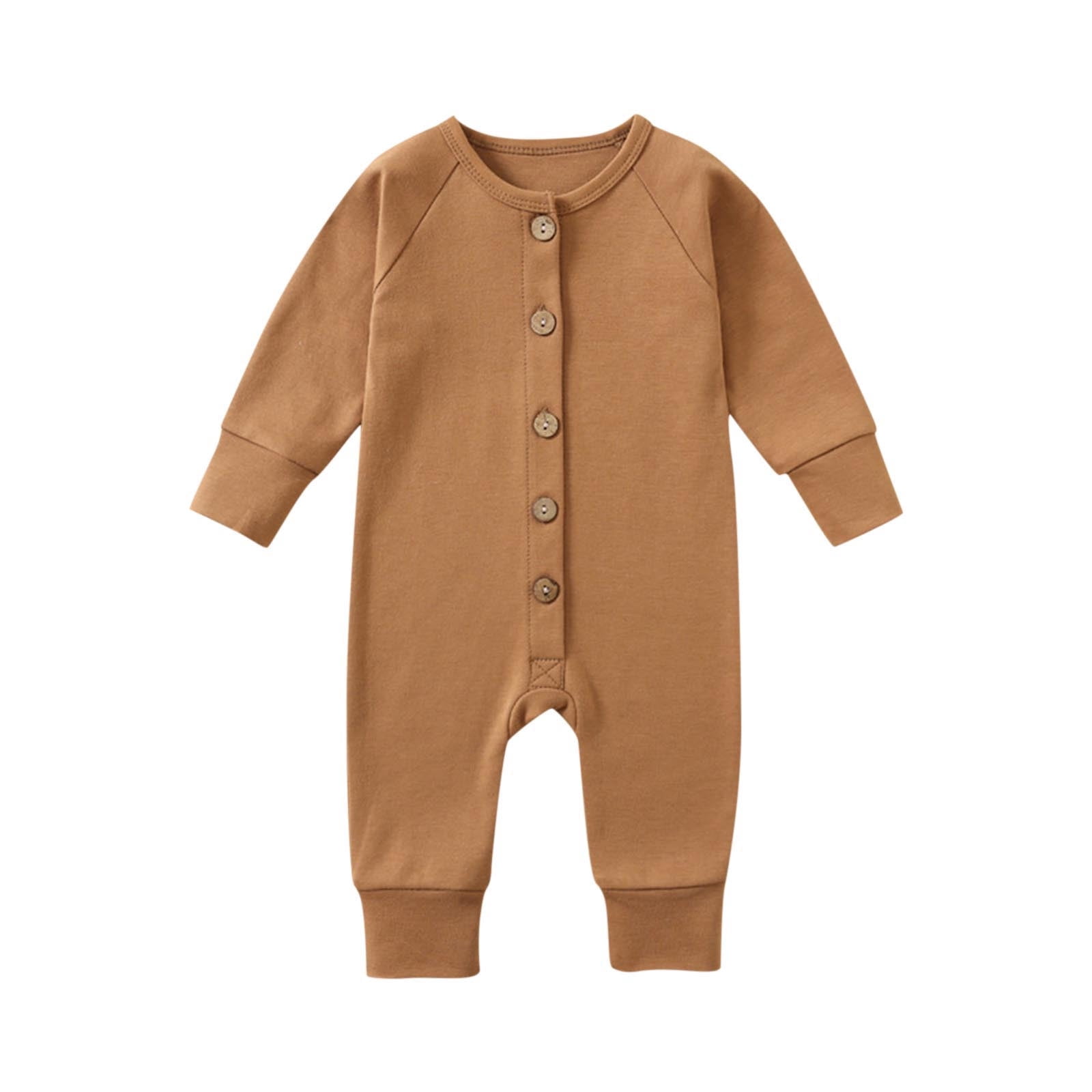 Baby Boy Girl Romper Long Sleeve Button Up Jumpsuit Cotton Unisex