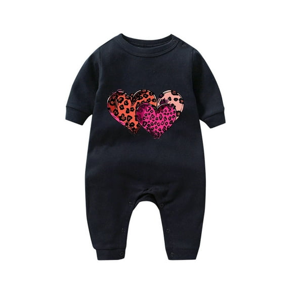 Baby Boy Girl Romper Newborn Cute Onesies Clothes Valentines Day Gifts Hearts Print First Christmas Outfit 3-18 Months (12 Months, Black 12)