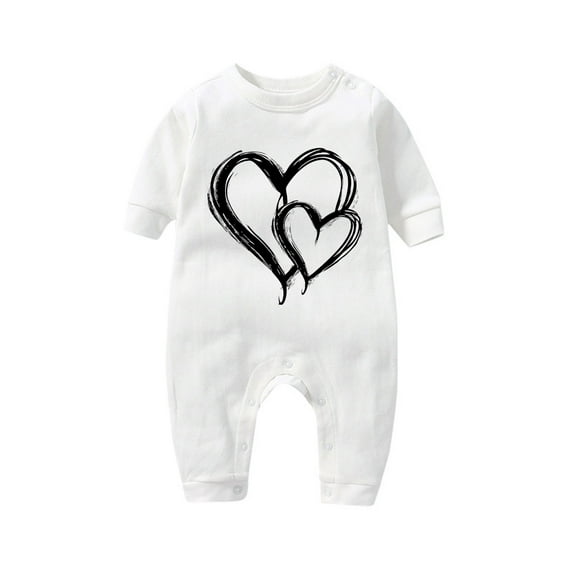 Baby Boy Girl Romper Newborn Cute Onesies Clothes Valentines Day Gifts Hearts Print First Christmas Outfit 3-18 Months (12 Months, White 07)