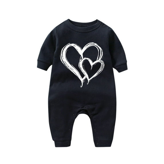 Baby Boy Girl Romper Newborn Cute Onesies Clothes Valentines Day Gifts Hearts Print First Christmas Outfit 3-18 Months (3 Months, Black 07)