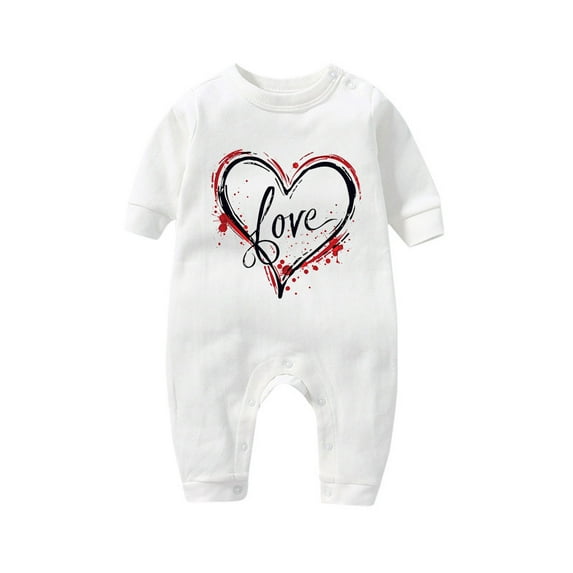 Baby Boy Girl Romper Newborn Cute Onesies Clothes Valentines Day Gifts Hearts Print First Christmas Outfit 3-18 Months (3 Months, White 11)