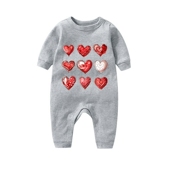 Baby Boy Girl Romper Newborn Cute Onesies Clothes Valentines Day Gifts Hearts Print First Christmas Outfit 3-18 Months (9 Months, Gray)