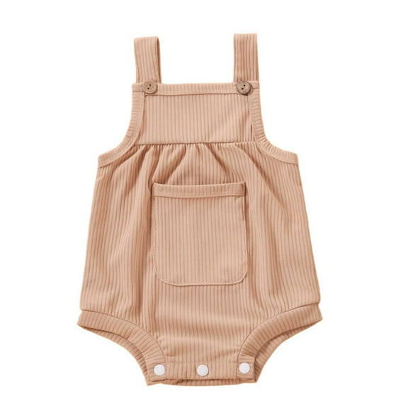 Baby Boy Girl Sleeveless Knit Overalls Solid Color Square Neck Romper First Birthday Outfit 0M-18M