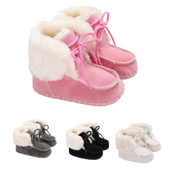 Baby Boy Girl Snow Boots Infant Fuzzy Bowknot Soft Sole Ankle Booties Toddler Winter Warm Crib Shoes