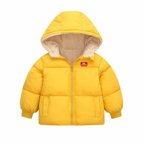 Baby Boy Girl Soft Winter Coat Clearance Sale Toddler Baby Boys Girls Autumn Winter Fleece Padded Jacket Hooded Zip Jacket Coat Yellow 4-5 Years