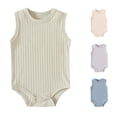 thumbnail image 1 of Baby Boy Girl Solid Romper Ribbed Sleeveless Bodysuit Jumpsuit Knitted Outfits Clothes 3 Month Girl 12-18 Months, 1 of 4