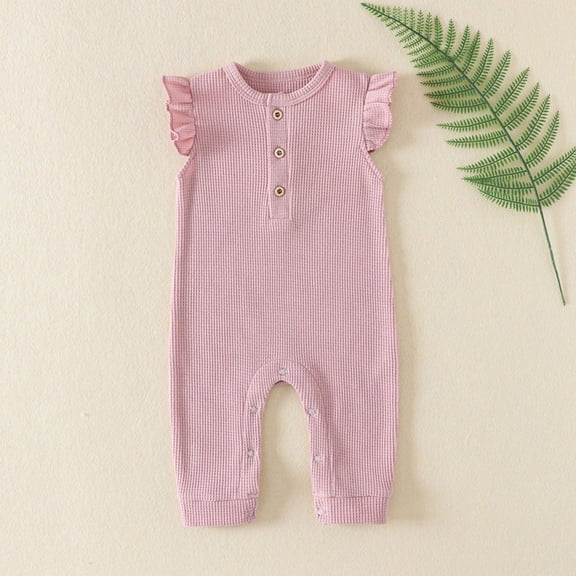Baby Boy Girl Solid Romper Ruffle Short Sleeve Jumpsuits Clothes