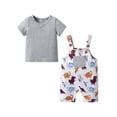 thumbnail image 1 of Baby Boy Girl Solid Short Sleeve Tops + Animal Style Overalls Shorts Summer Outfits Gray 6-9 Months, 1 of 6