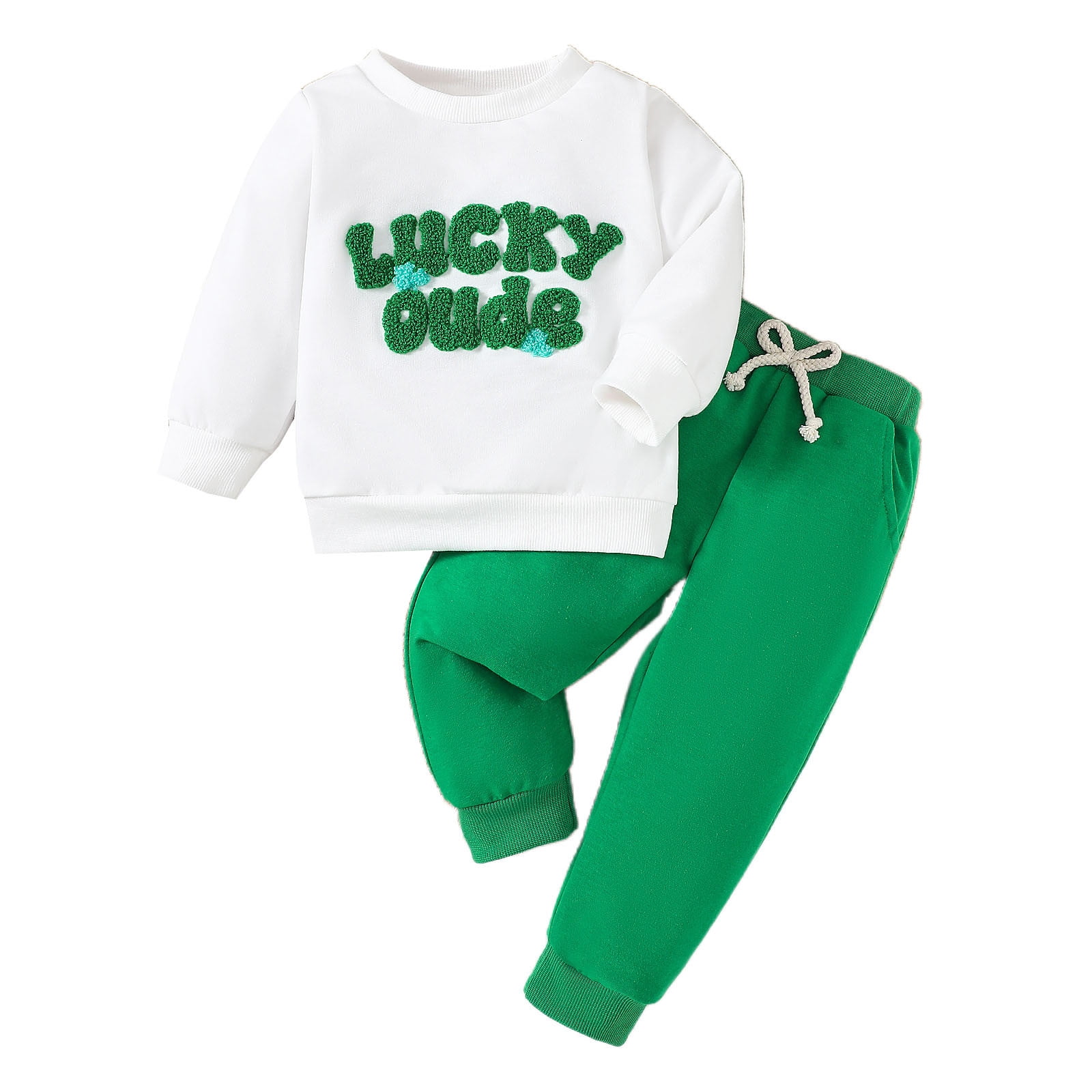 Toddler Girl St. Patrick's Day Outfit - Little Lucky Charm Sweatshirt & Clover Pants 2-Piece Set