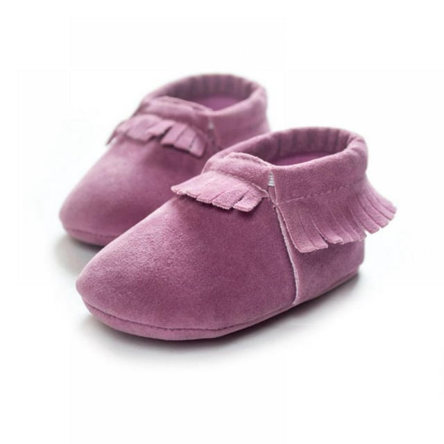 Baby Boy Girl Suede Leather Shoes Non-slip Soft Sole Casual Shoes Toddler PU Boots (Light Purple)
